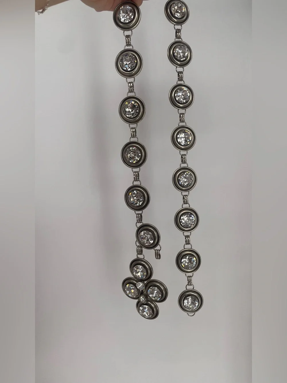 Vintage Chunky Silver Tone Rhinestone Chain Belt Cross Charm Alternative Style